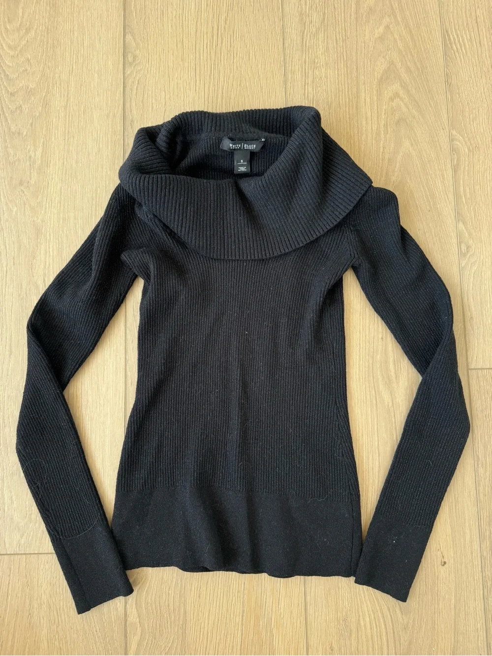 White House Black Market Small Black Cowl Neck Ribbed Sweater